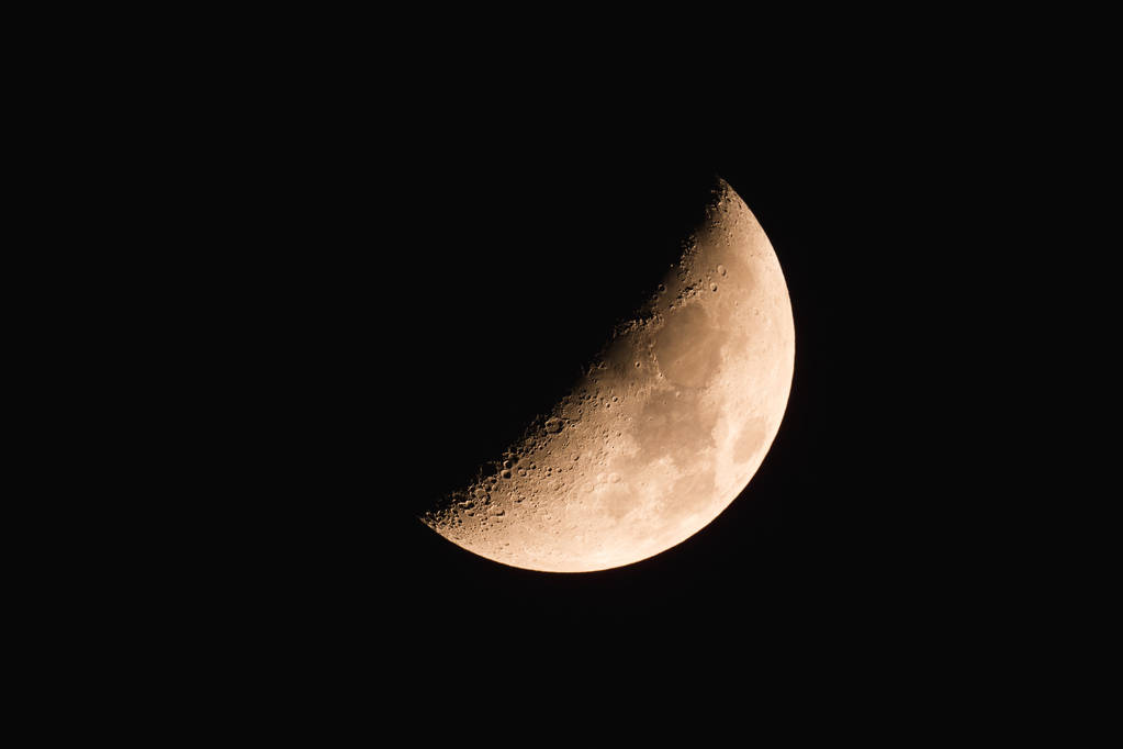 半月在漆黑的夜空中. 